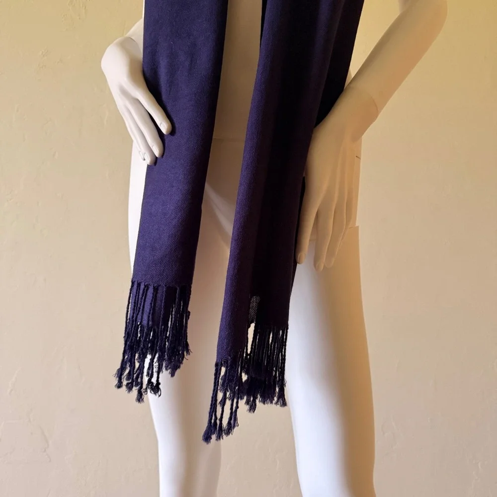 Pashmina Women's Silk Blend Scarf Wrap Navy Solid Fringe Shawl 70x27‎